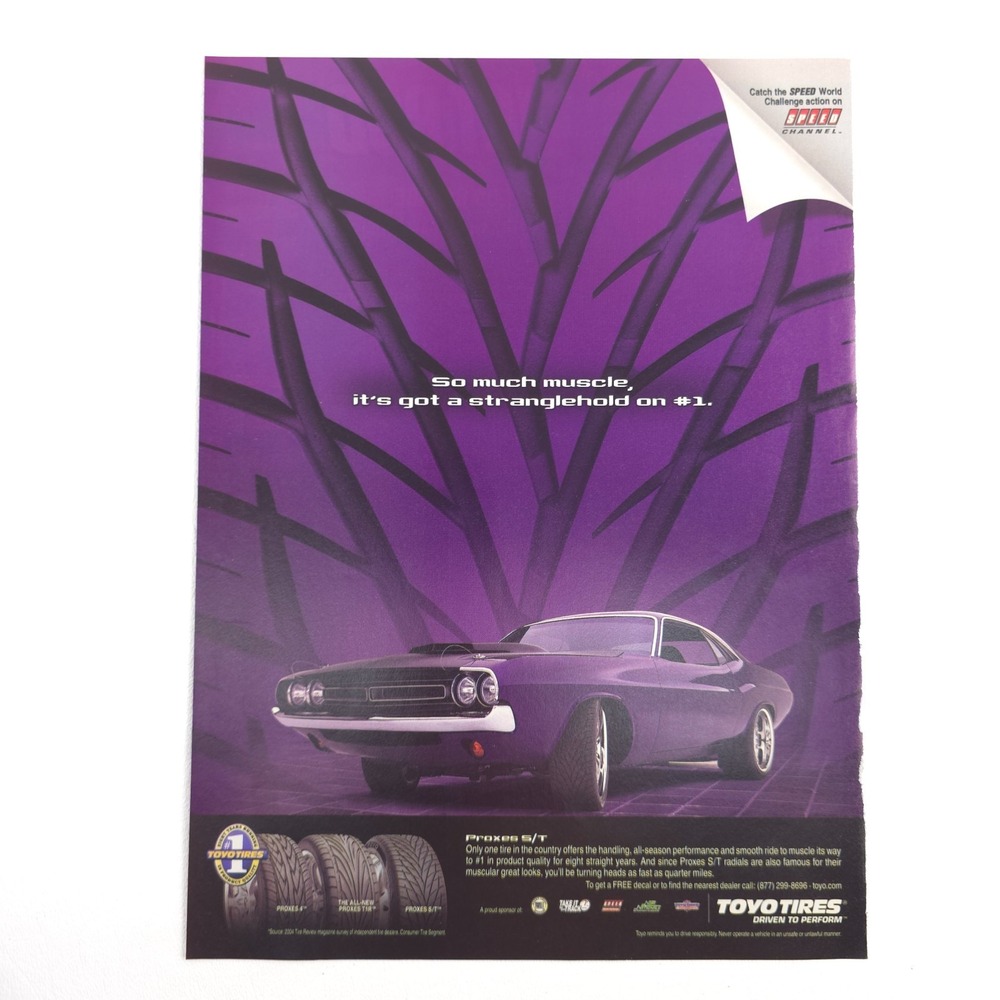 Toyo Proxes S/T Vintage Ad Dodge Challenger Muscle Car Poster Garage Wall Art